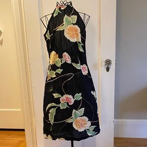 French Connection Floral Halter Neck Dress - Black and Pink